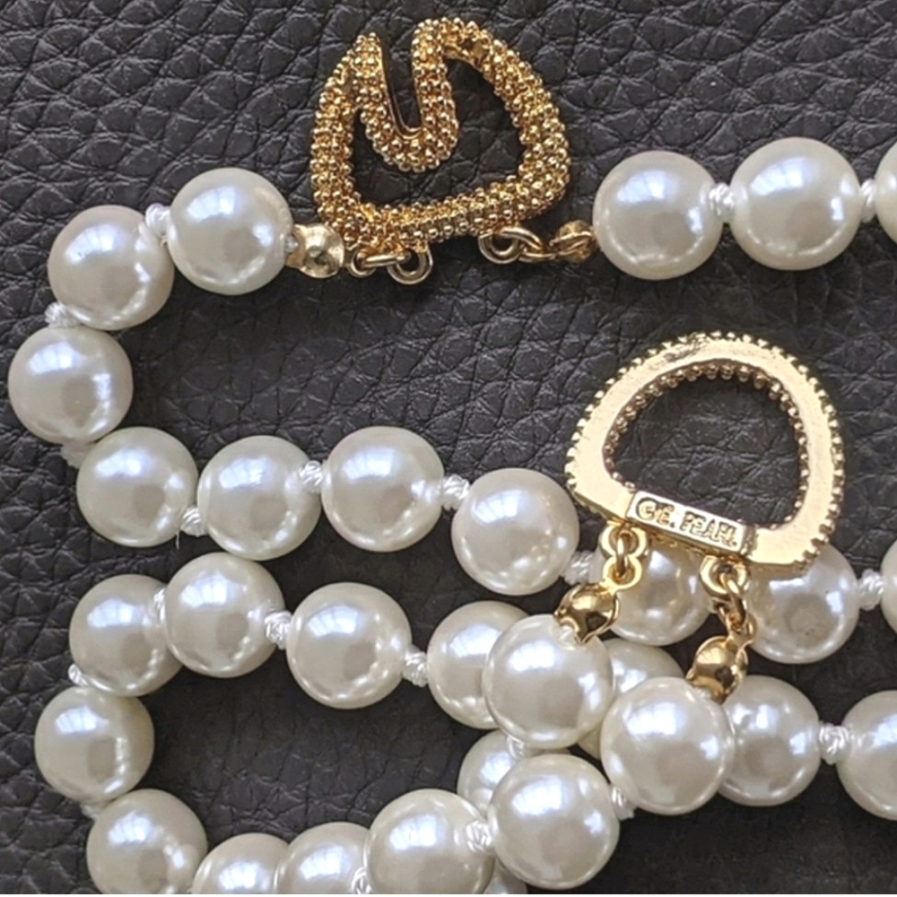 ERWIN PEARL Signed 10mm Double Strand Necklace • Gold Clasp • Jackie O Style - Picture 9 of 9